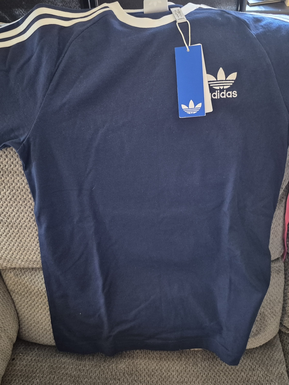 adidas Night Indigo Cotton Men's T-Shirt S Crew Neck Short Sleeve 3-Stripes Tee